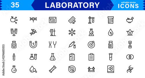 Modern Laboratory Icons. Scalable Illustrations for Scientific Research, Biotechnology, and Clinical Testing