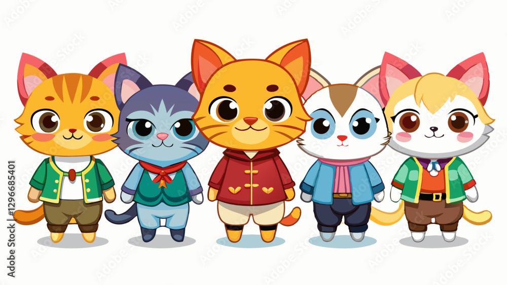 Cute Cartoon Kittens in Colorful Overalls and Construction Worker Hats, Kawaii Style
Cute Cartoon Kittens in Colorful Overalls and Construction Worker Hats, Kawaii Style