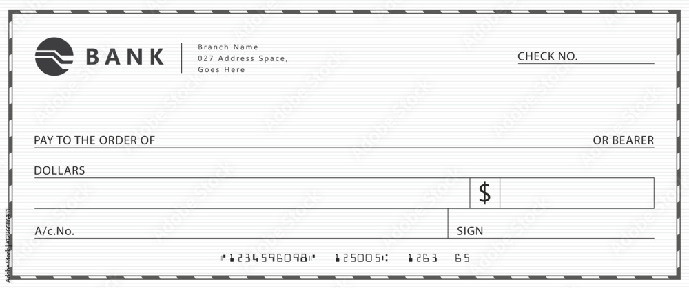Bank check, vector blank money cheque, checkbook template with guilloche pattern and fields. Currency payment coupon, money check background Bank check, vector blank money cheque, checkbook template with guilloche pattern and fields. Currency payment coupon, money check background