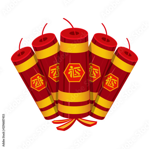 Asian firecrackers flat vector illustration