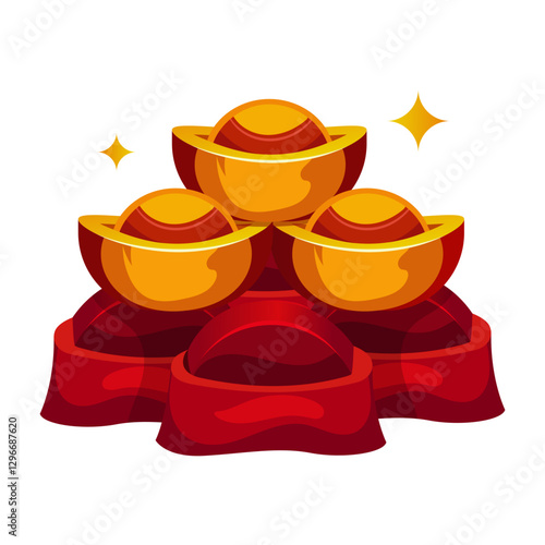 Chinese gold ingots, flat vector illustration