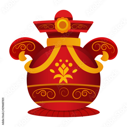 A flat illustration of asian ornamental vase