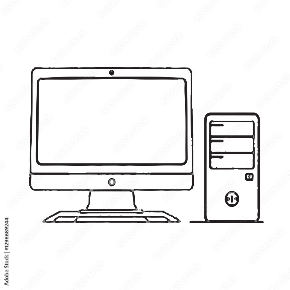 Desktop Computer Icon Vector,Computer Setup Black and White Icon Desktop Computer Icon Vector,Computer Setup Black and White Icon