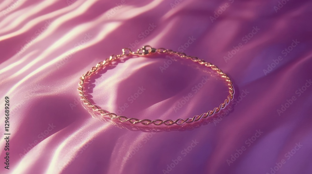 Fototapeta premium Dainty gold anklet displayed on a textured pink background