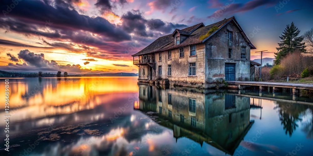 Fototapeta premium Mysterious Zug Lake Urban Exploration: Abandoned Building Reflections