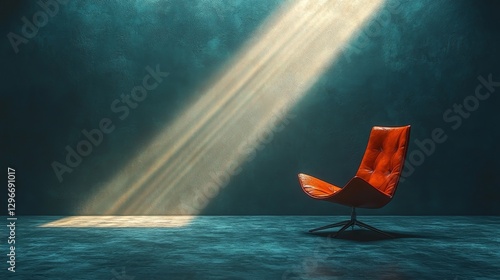 Obraz na płótnie Spotlight on a modern red chair in an industrial space with dramatic lighting and minimalist design w salonie