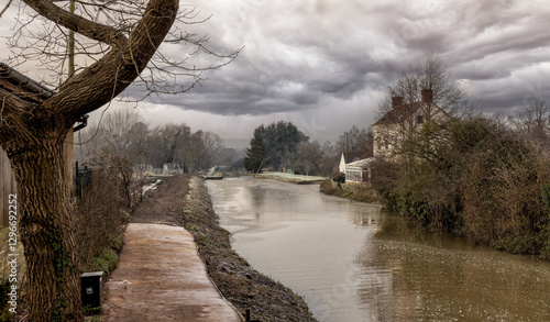 Restoration of the Stroudwater Canal at Eastington, looking from Pike Bridge towards Dock Lock, Gloucestershire, United Kingdom