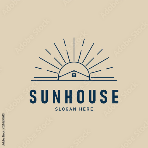 sun house line art logo minimalist vector illustration design template