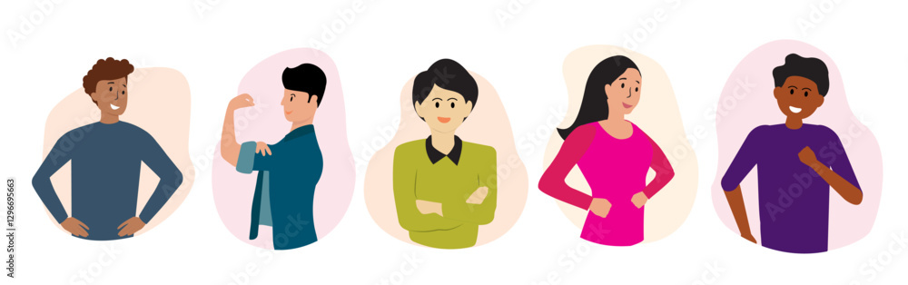 confident people male female character exude confidence self-assuredness posing strong posture illustration clipart confident people male female character exude confidence self-assuredness posing strong posture illustration clipart