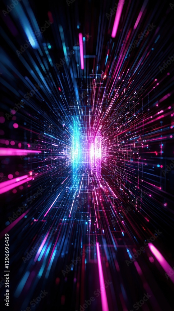 Fototapeta premium Abstract Neon Light Trails Creating Dynamic Energy Flow in Vibrant Colors