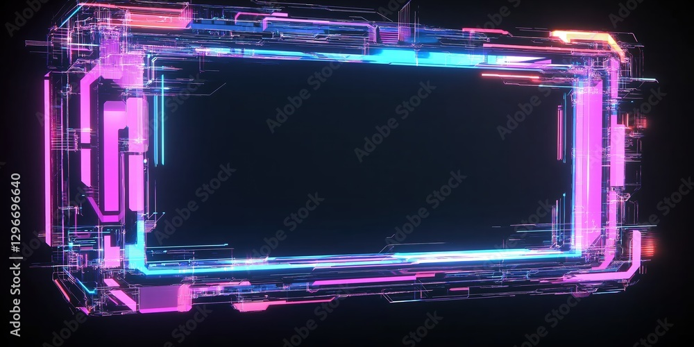 Obraz premium Background abstract neon cyberpunk blue, red, purple technology banner wallpaper