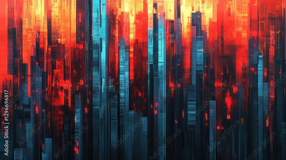Abstract city skyline, fiery background, futuristic art Abstract city skyline, fiery background, futuristic art