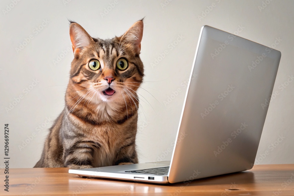 A cat looks shocked and disappears into the laptop screen. Laptop and cat on the table. cat on laptop. cat with laptop. cat and laptop A cat looks shocked and disappears into the laptop screen. Laptop and cat on the table. cat on laptop. cat with laptop. cat and laptop