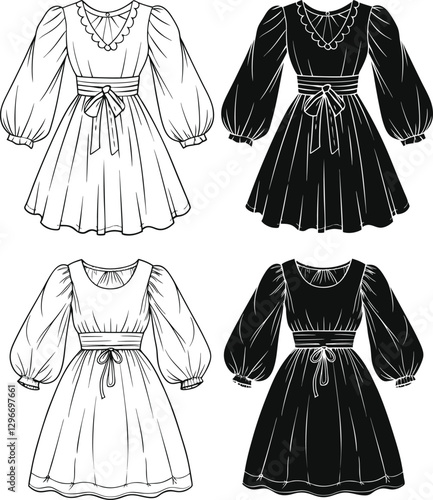vector illustration of a set of fashion women