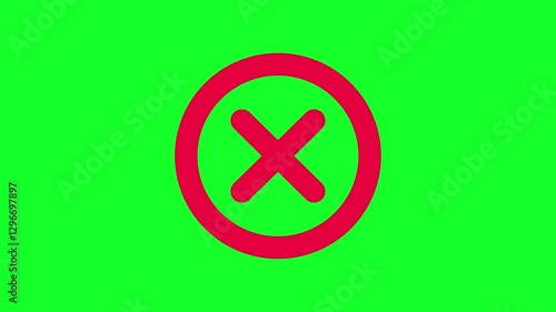 Animation of Red Cross Sign. Animation of Wrong cross Sign on Green screen background. indicating Cross, Wrong, Deny, Rejected, incorrect