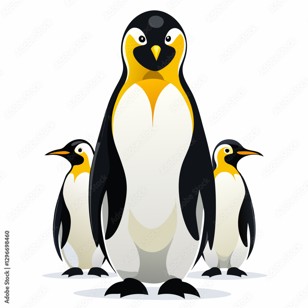 Fototapeta premium Emperor Penguin Family Portrait – Stylized Baby Penguins in Minimalist Vector Art