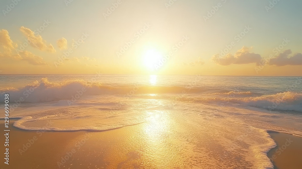 Golden Sunrise Over Serene Beach View Golden Sunrise Over Serene Beach View