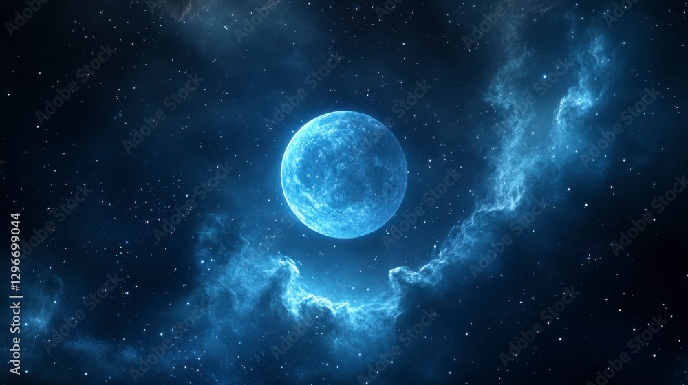 Captivating Blue Moon Surrounded by Ethereal Cosmic Clouds Captivating Blue Moon Surrounded by Ethereal Cosmic Clouds