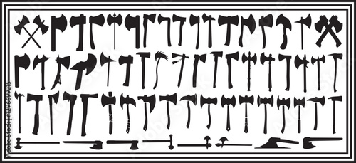 Big collection of axe silhouettes, axe silhouette vector illustration