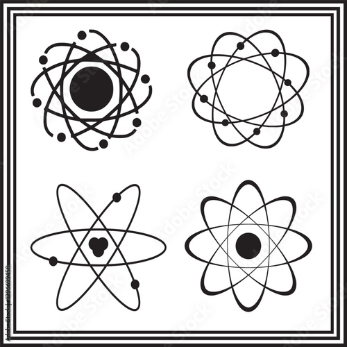 Four Simple Black and White Atom Illustrations