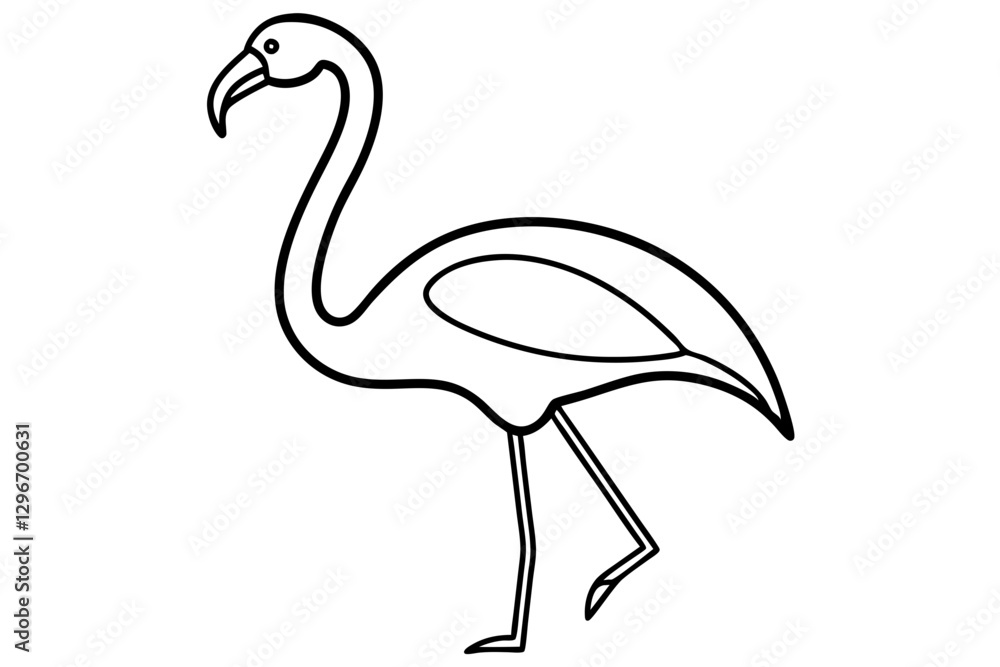 Fototapeta premium Minimalist Flamingo Illustration – Black and White Line Drawing, Sleek Curved Lines, Stylized Bird Design