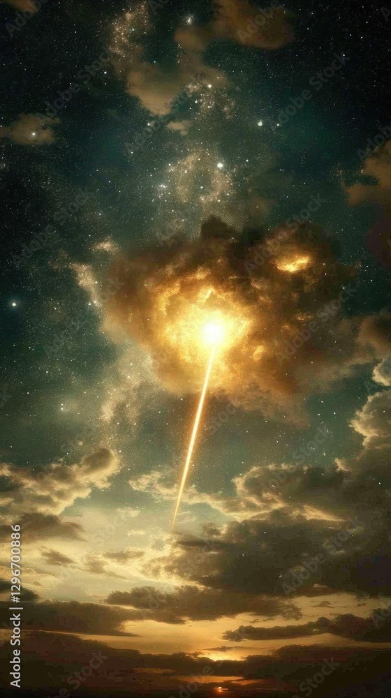 Fototapeta premium Cosmic Ray Strikes Atmosphere: Night Sky Phenomenon