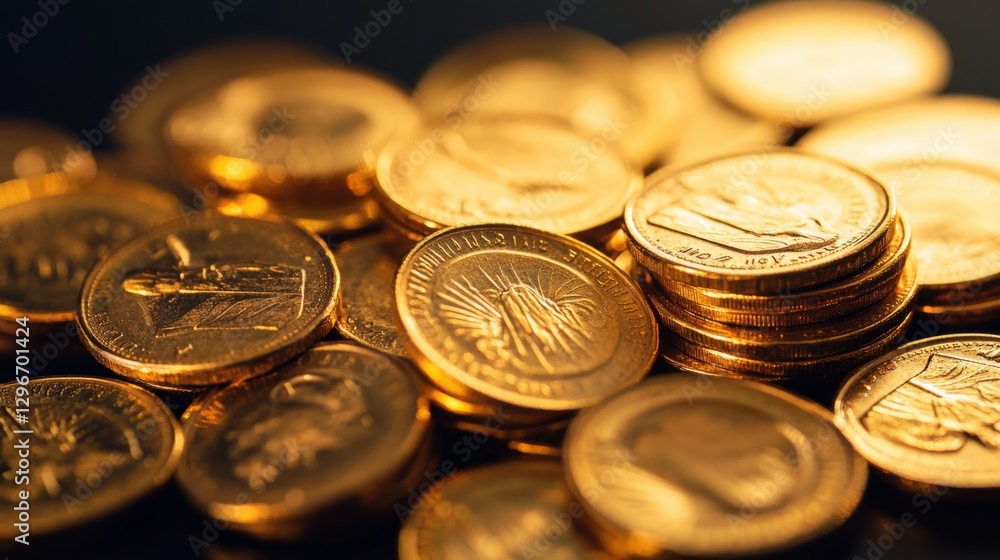 Pile of gold coins with a dark corporate background, symbolizing financial success. Pile of gold coins with a dark corporate background, symbolizing financial success.