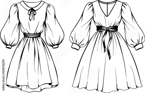 balloon sleeve dress Fashion Illustration