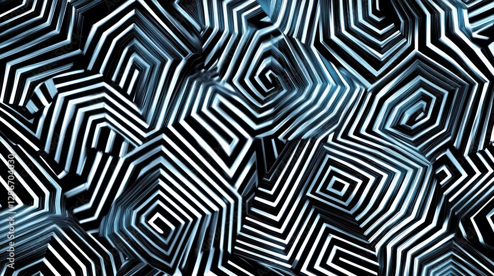 Abstract swirling hexagons, dark background, digital art, website banner