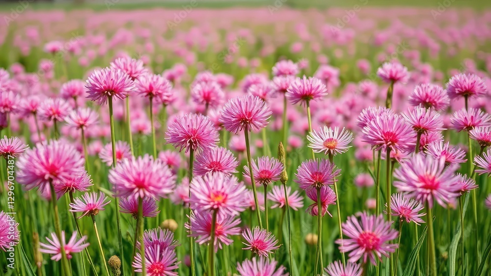 A field of wild onion flowers swaying in the wind, flowers, flowering onion A field of wild onion flowers swaying in the wind, flowers, flowering onion