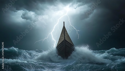 Stormy Sea, Ancient Vessel, Lightning