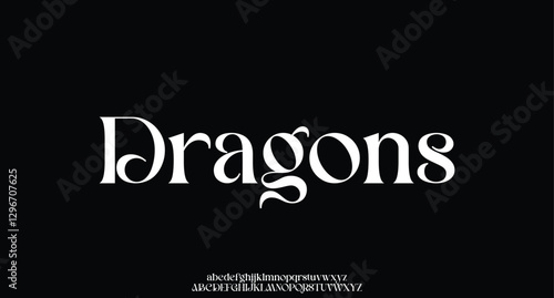Dragons, font type or luxury premium typeface, vector English royal alphabet. Classic typography in modern or old art deco style, serif letters for modern or retro poster fo