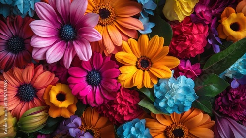 Wallpaper Mural Burst of Floral Colors: An eye-level, vibrant, and artistic photo showcasing an assortment of multi-colored flowers. Torontodigital.ca