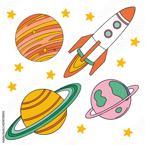 A Set of Four Unique Space and Astronomy Icons Featuring Celestial Elements and Cosmic Wonders moon 