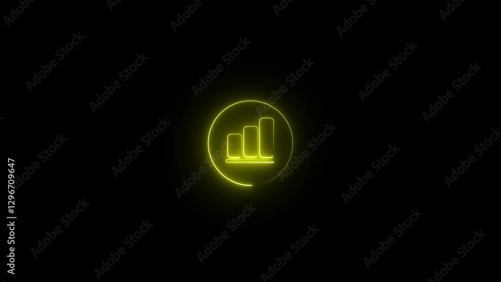 neon glowing graph icon chart animated on a black background .video yellow color neon glowing graph icon chart animated on a black background .video yellow color