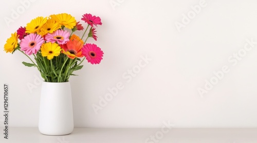 Wallpaper Mural Colorful Gerbera Daisies in White Vase Against White Wall Torontodigital.ca