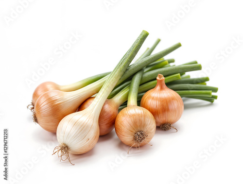 A close-up of fresh onions and green onions, ideal for cooking, providing flavor and nutrition in various dishes. Perfect for family meals, sautéing, and seasoning.