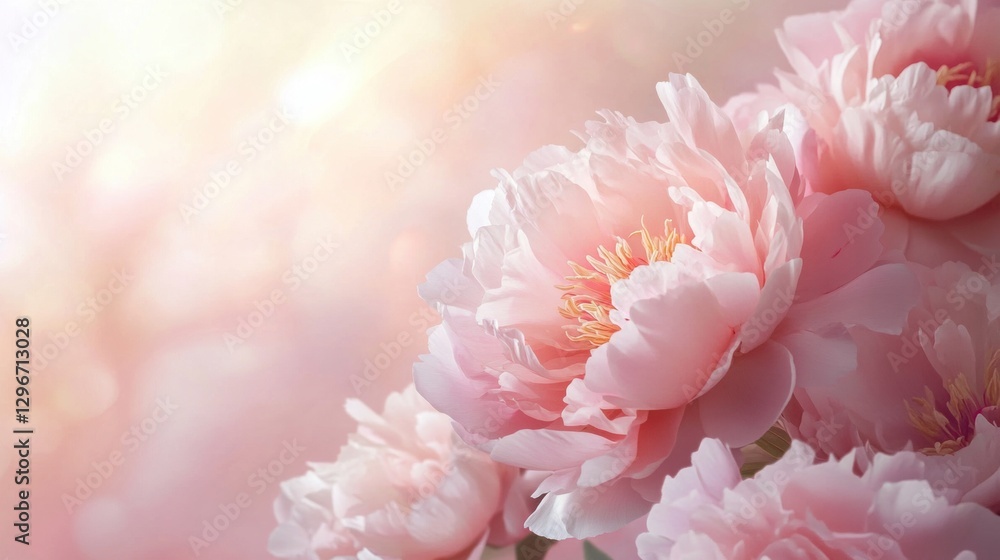 Soft pastel peonies with a light pink background, creating a dreamy floral composition. Soft pastel peonies with a light pink background, creating a dreamy floral composition.