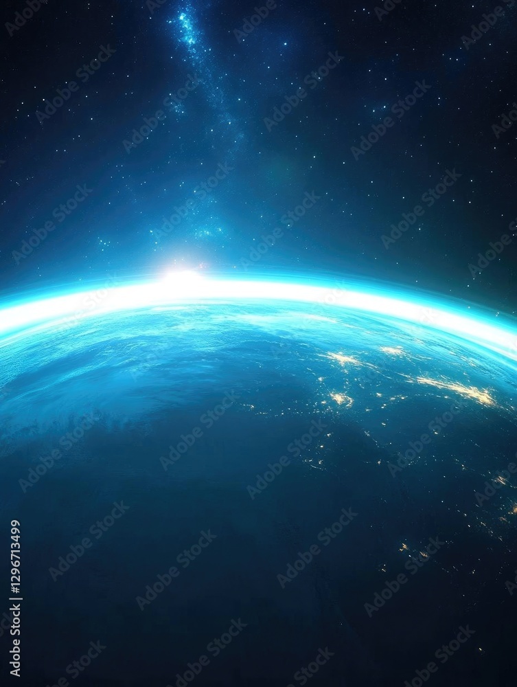 Fototapeta premium Earth's Glowing Horizon: Space Views of Planet