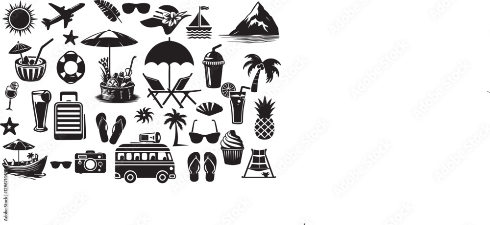 Fototapeta premium Summer vacation set, silhouette vector illustration.