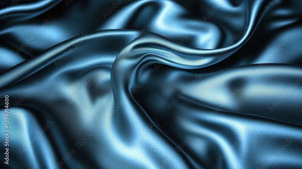 Fototapeta premium Rich blue silk fabric flowing smoothly with lush textures and shimmering light play across surface