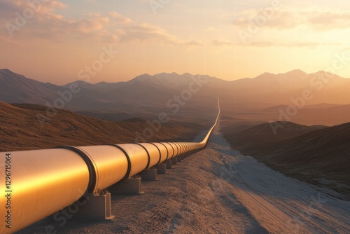 A long oil pipelines stretching across a desert landscape