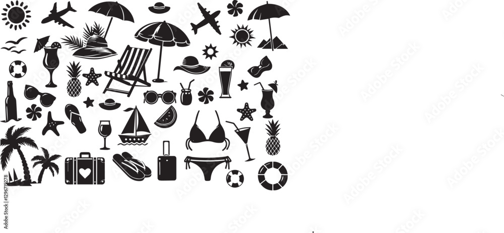 Fototapeta premium Summer vacation set, silhouette vector illustration.