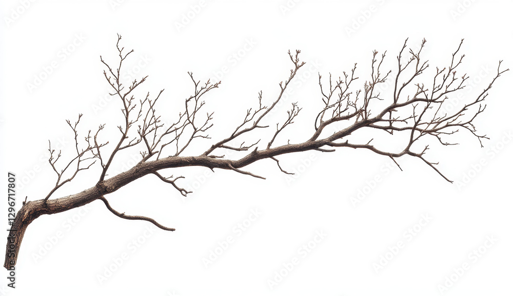 Detailed Closeup of a Bare Brown Tree Branch Against a White Background Detailed Closeup of a Bare Brown Tree Branch Against a White Background
