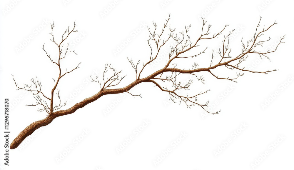 Detailed Closeup of a Brown Winter Tree Branch Isolated on White Background Detailed Closeup of a Brown Winter Tree Branch Isolated on White Background