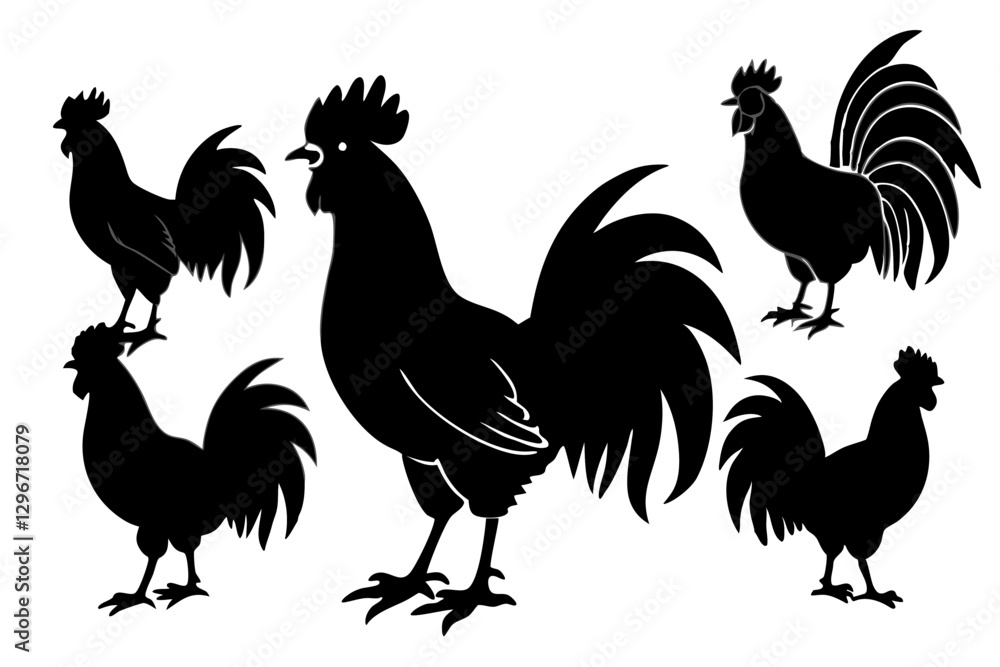 Fototapeta premium set of Roosters Silhouette vector illustration