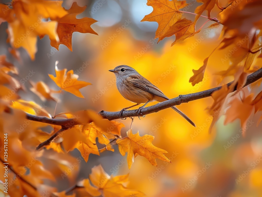 Beautiful bird perched on branch among vibrant autumn leaves showcasing the colors of nature in a serene seasonal setting Beautiful bird perched on branch among vibrant autumn leaves showcasing the colors of nature in a serene seasonal setting