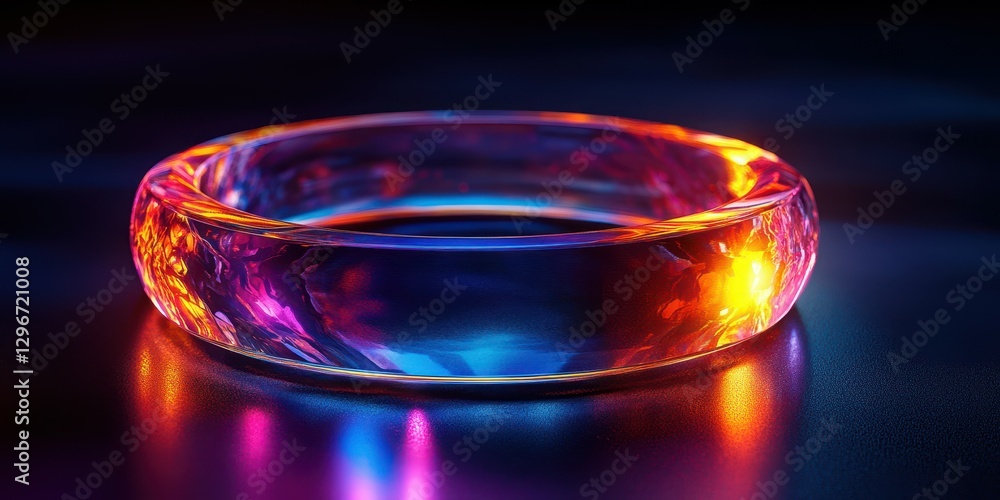 Colorful translucent bracelet on a dark surface illuminated by vibrant light reflections Colorful translucent bracelet on a dark surface illuminated by vibrant light reflections