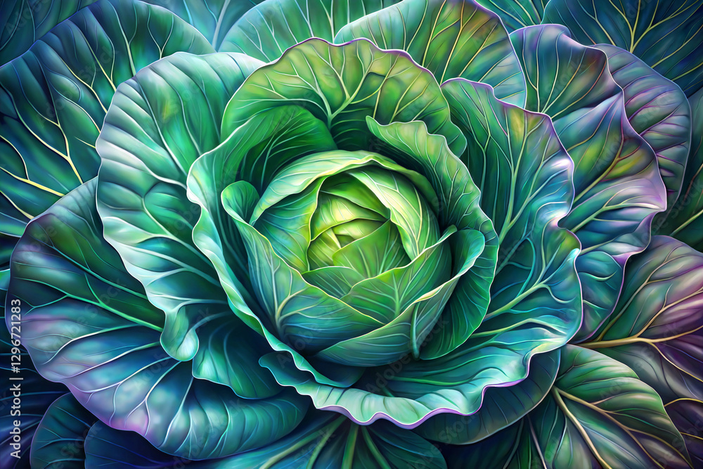 Obraz premium Fresh green cabbage with detailed leaves