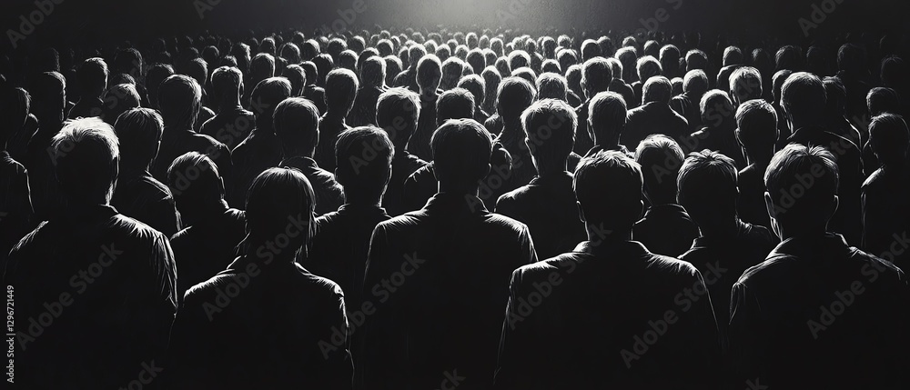 Obraz premium Symbolic black and white illustration of countless people